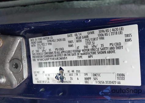 2014 Ford Escape S from USA, damaged, VIN 1FMCU0F7XEUE36551